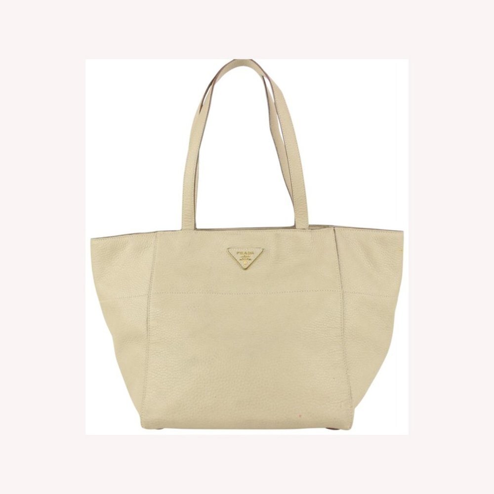 Prada Beige Daino Vitello Leather Shopper Tote Bag 1PR617a